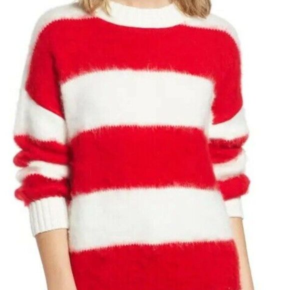 NWT BP Banana Republic Fuzzy Striped Red & White Sweater Women's Size Small - Picture 1 of 7